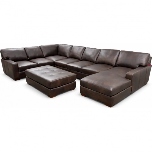9945 5 Piece Sectional Sofa Set in Poncho Walnut Brown Top Grain Leather
